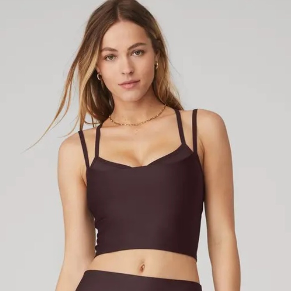 ALO Yoga Airlift Double Check Bra Tank Top - Raisin